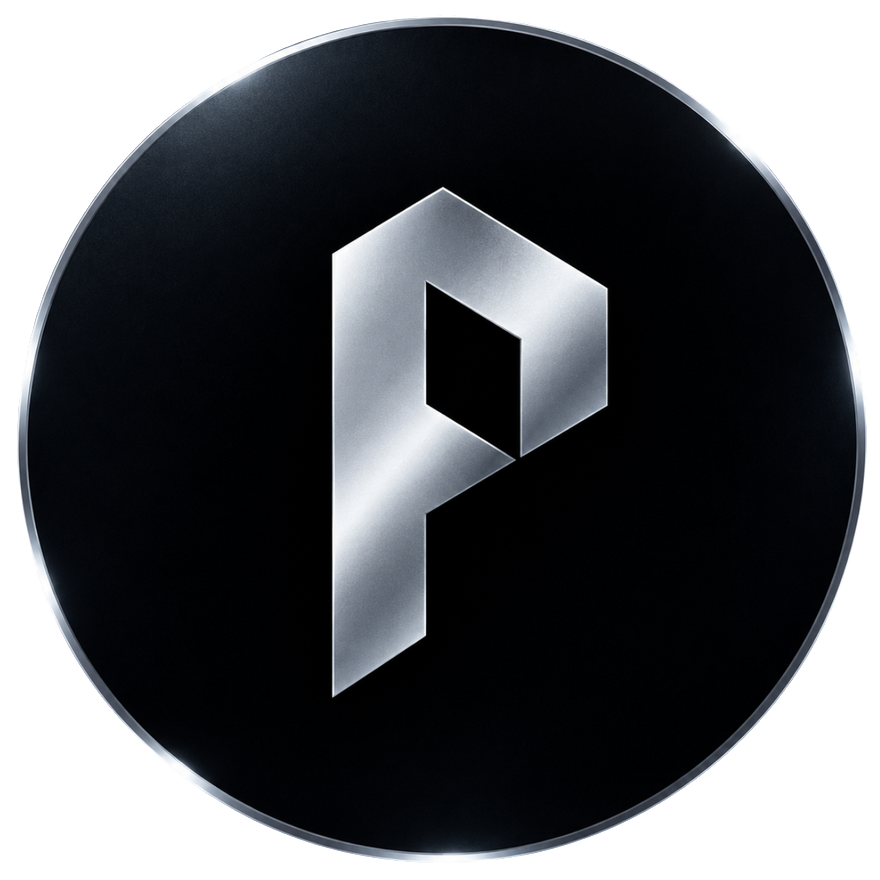 Paraxen emblem: a faceted silver letter P inside a dark disc